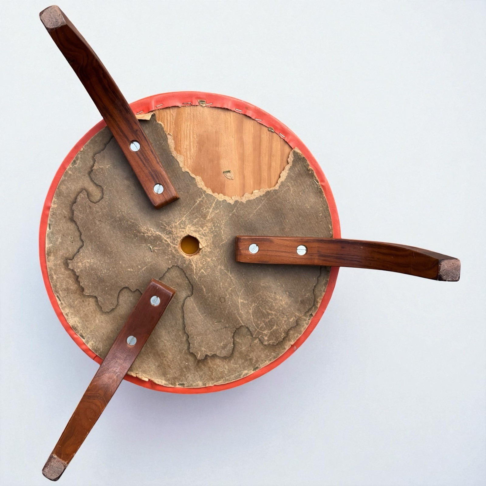 3 Vintage MCM Thonet Bentwood Nesting Stools Mid Century Stacking Orange Vinyl