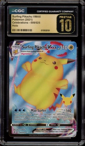 Pokemon Surfing Pikachu VMAX Celebrations Full Art #009 CGC 10 Pristine