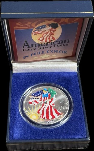 2000 American Silver Eagle Colorized Coin 1 Oz Fine .999 Original Box & COA BU