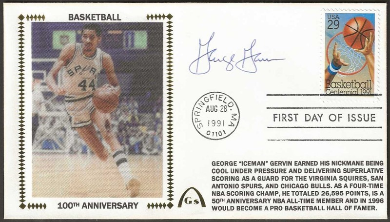 George Gervin Signed Basketball 100 Years FDI Gateway Stamp Cachet San Antonio
