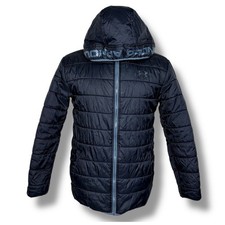 Under Armour Boy's Jacket Black Coldgear Puffer Hooded Full Zipper YXL Loose