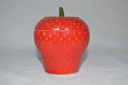 Vintage 1940's Hazel Atlas Strawberry Jam Jar Milk Glass Retro Red Fruit Kitchen