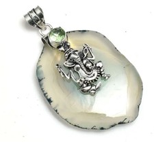 Handmade Solar Agate with peridot stone Pendant with Elephant Necklace