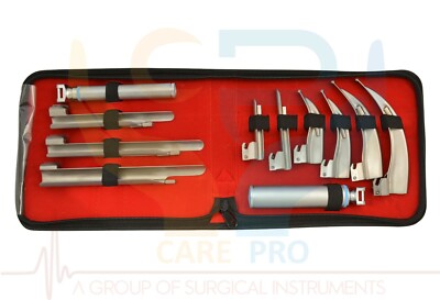 Laryngoscope Mac + Miller Set of 9 BLADES & 2 HANDLES EMT Anesthesia Intubation