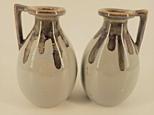 Set of 2 Blue and Brown Drip Pottery Vases Cruets Made in Japan Single Handle