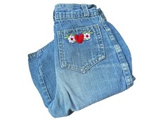 Vintage 80s Girls Slim 6X Jeans Heart Flower Pocket Patch Denim
