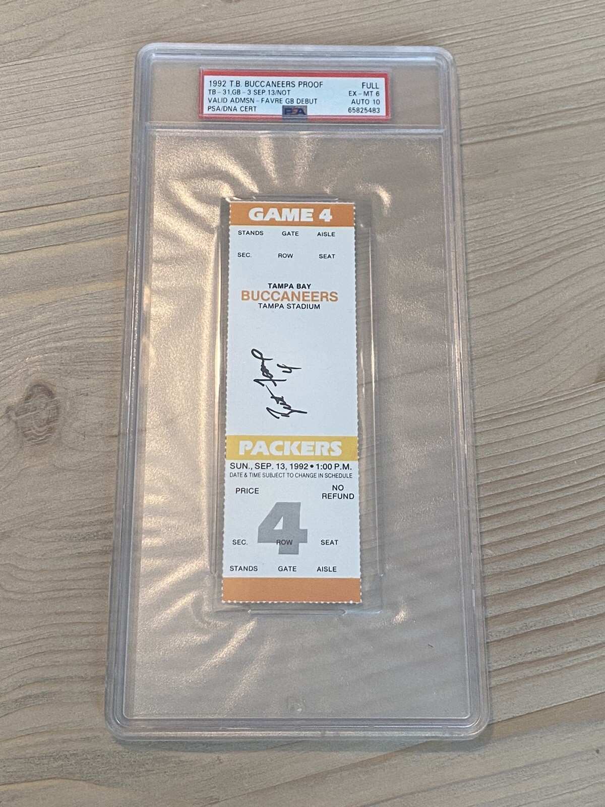 Brett Favre 1992 GREEN BAY PACKERS DEBUT FULL TICKET PSA 6 AUTO 10 