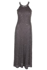 Adrianna Papell Grey Sleeveless Sheer Back Beaded Chiffon Gown 8P