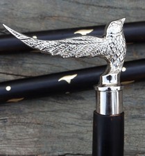 Victorian Brass Silver Bird Handle Head Antique Style Wooden Walking Stick Cane