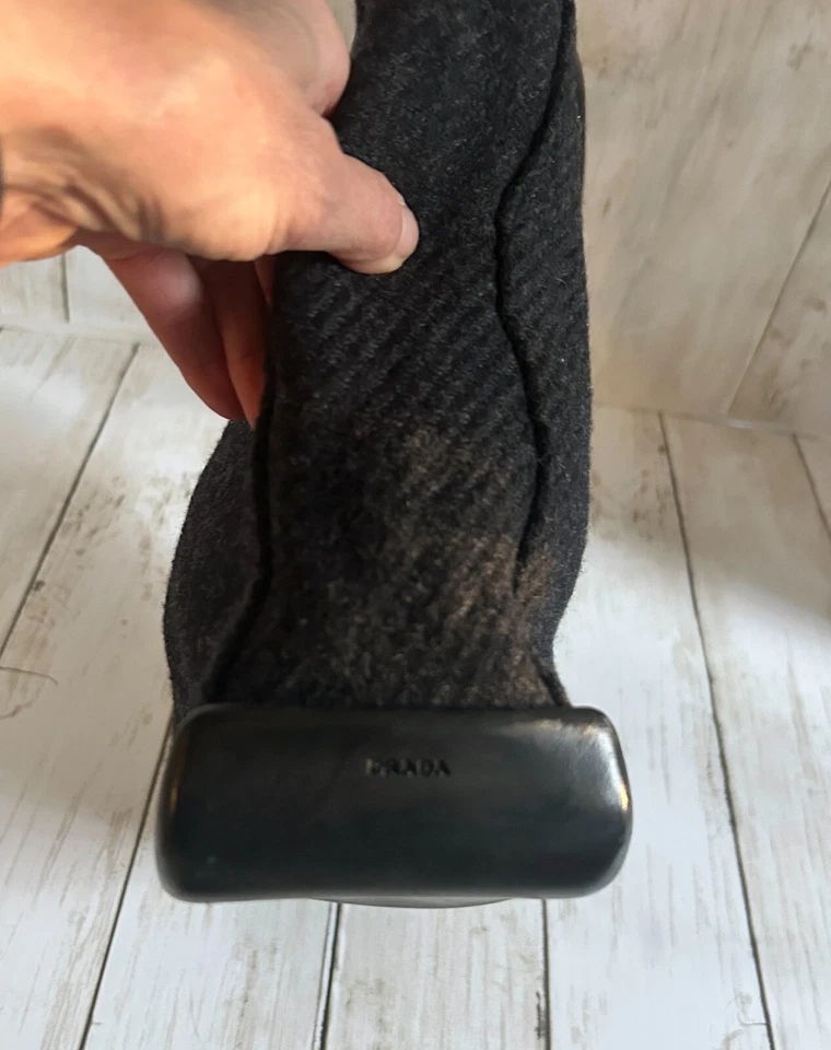 PRADA Triple Compartment SHETLAND WOOL Gray & Black Leather Trim #31 ART: B9502 - Image 2 of 4