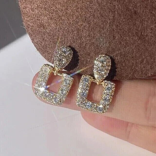 2.00 Ct Round Cut Real Moissanite 14k Yellow Gold Plated Drop & Dangle Earrings