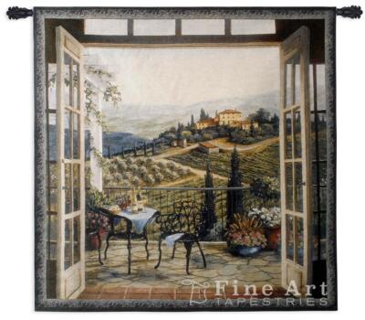 Balcony View Of The Villa Tapestry Wall Hanging Window View Country scene 53x53''