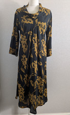 Masai Black Yellow  Floral Print  Dress Size S cowl neck midi bias cut