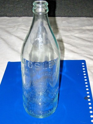 Mosley's Globe Mineral Water Embossed Logo & Script Aqua Clear Crown Seal Bottle