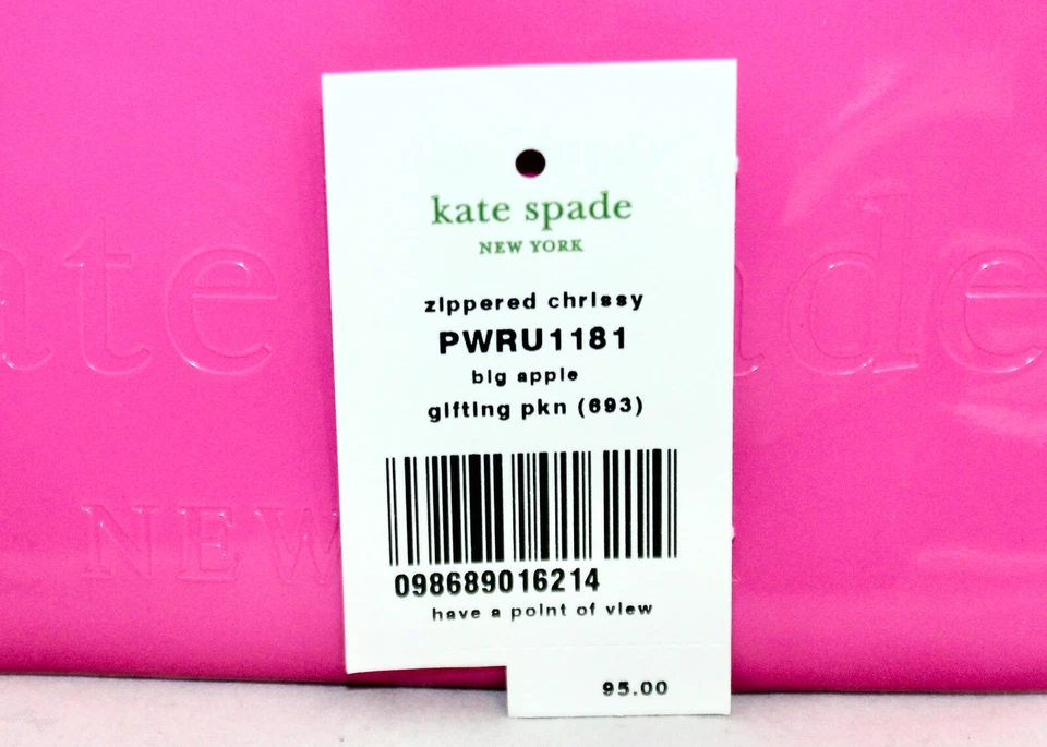 Pulsera KATE SPADE Chrissy Big Apple Rosa Charol Naranja Cuero Cremallera NUEVA Foto 2 de 4