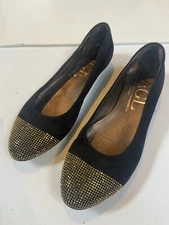 AGL Attilio Giusti Leombruni Gold Cap Toe Rhinestone Ballet Flat Sz 38.5 US 8.5