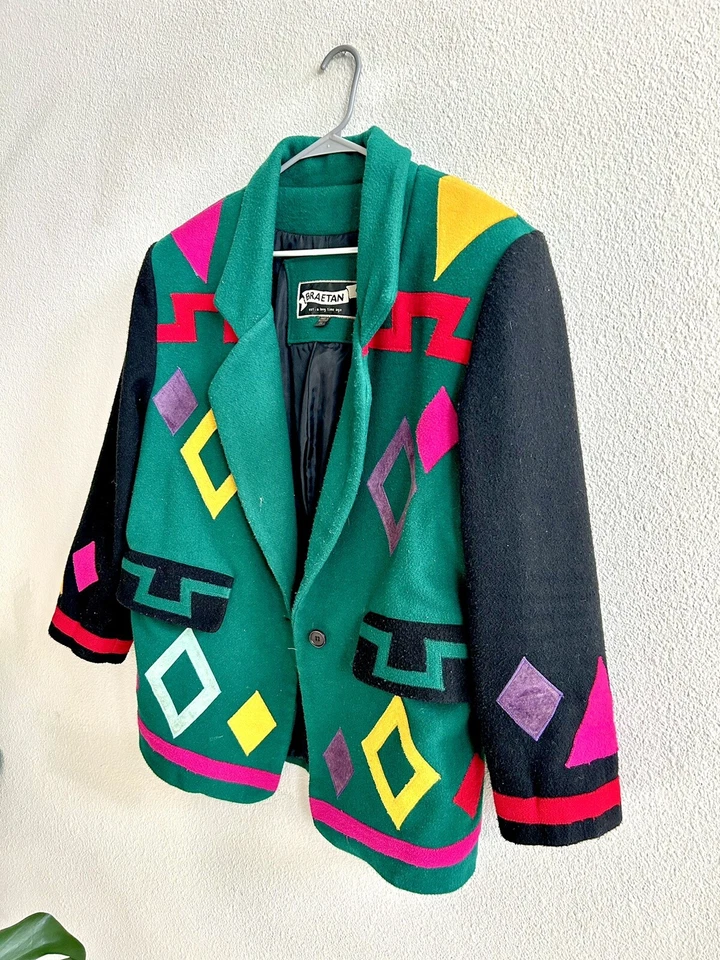 Chaqueta Vintage Braetan Lana y Gamuza Color Bloqueado Años 80 Talla Mediana Foto 3 de 4