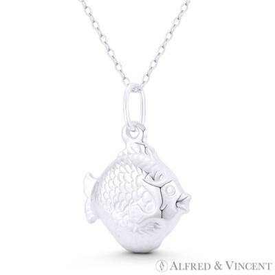Discus Fisch Sealife Charm Wendbar 3D 27x18mm Anhänger in 0,925 Sterlingsilber