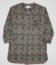 Go Softly Women's Sleep Shirt Medium Long Sleeve Multicolor Paisley 1/2 Button