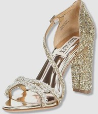  225 Badgley Mischka Women's Gold Omega Crystal Embellished Sandal Shoes US 8.5