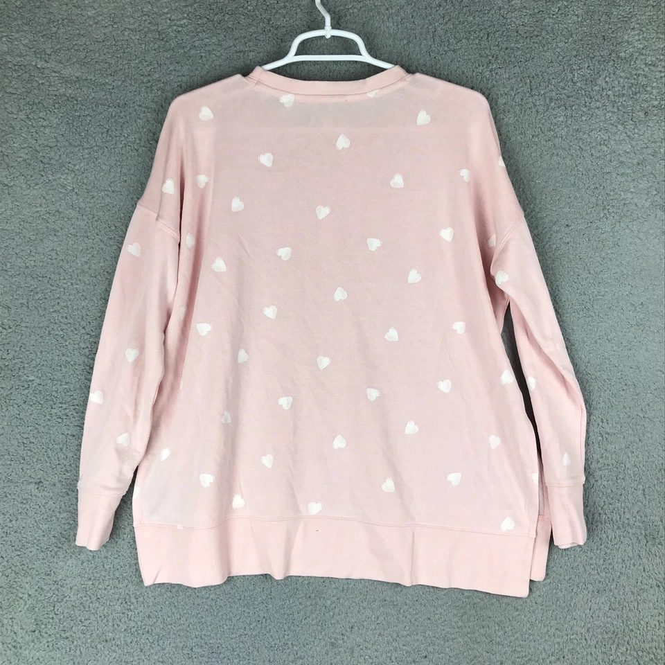 Lucky Brand Womens Long Sleeve Crew Neck Pink Heart Fleece Knit Sweatshirt XS - Image 4 of 4