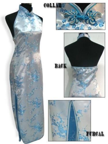 Robe de Soirée Chinoise Qi-Pao Bleu Dos Décolleté T34 - Photo 1/1