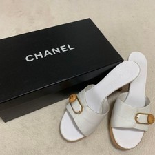 CHANEL White Mule Sandals Pin Heel Women's Size EU35.5/US5