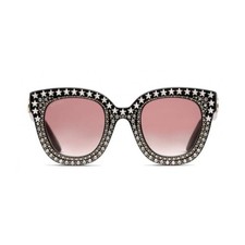 Gucci Hollywood Forever Acetate Crystal Stars Cat Eye Sunglasses GG0116S Black