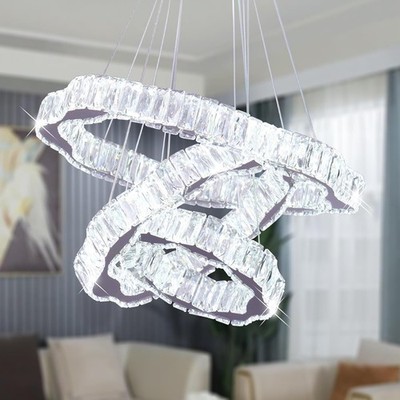 diisunbihuo moderne Kristall LED Deckenleuchte - 3-Ring verstellbarer Kronleuchter