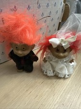 Vintage Russ Wedding Troll Bride Groom Dolls Tuxedo Lace Dress 4.25”