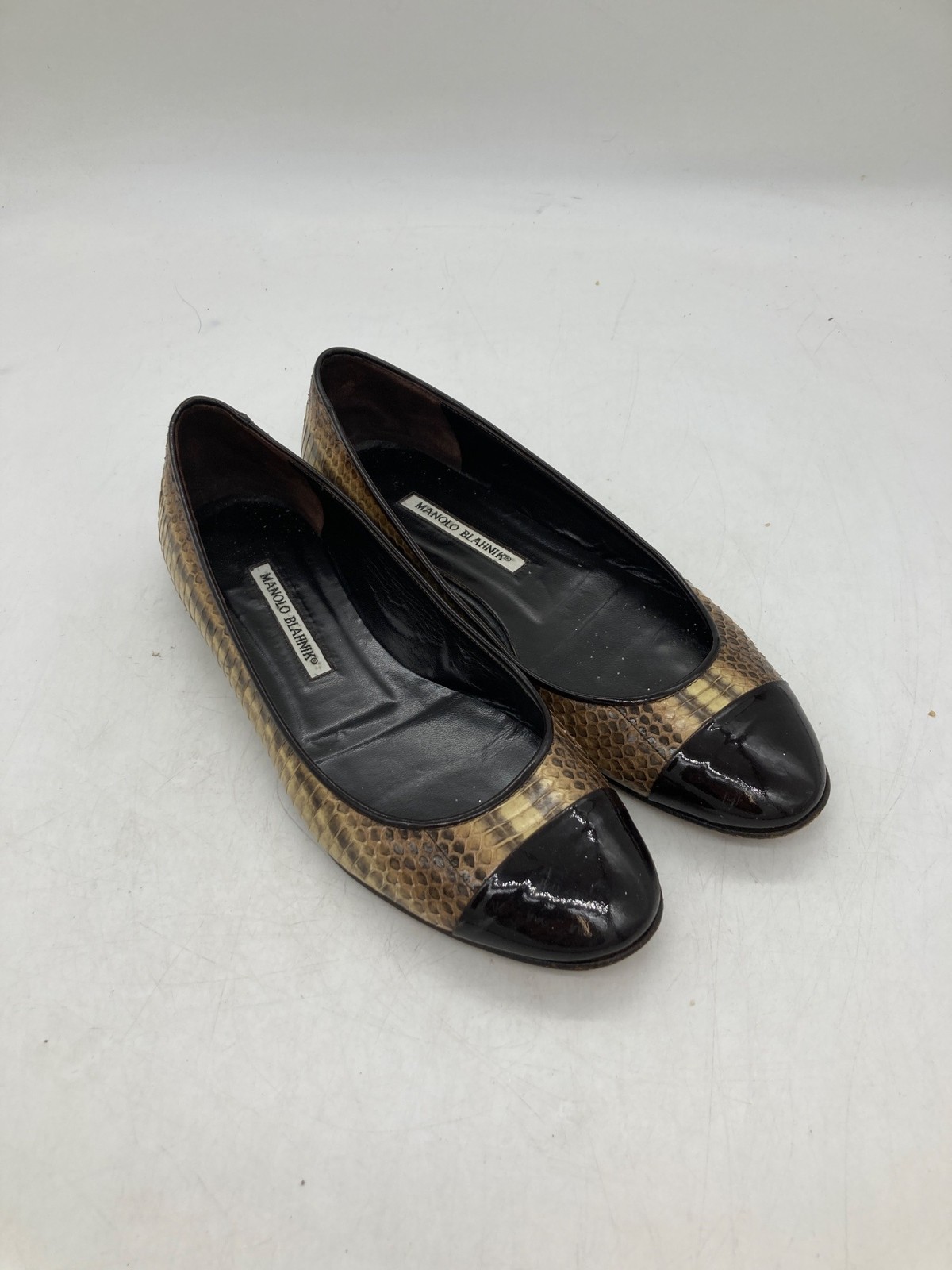 Manolo Blahnik Brown Python Print Leather Ballet … - image 3