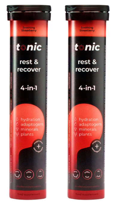 2 x Tonic Rest & Recover Tubes. 4-In-1 Supplement. Strawberry. 20 Tablets.