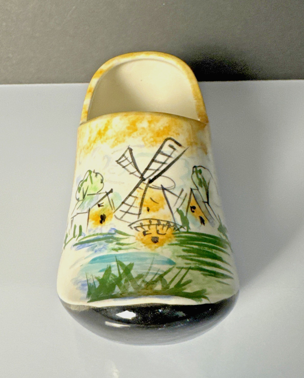 Delft Style Dutch Clog Porcelain Shoe 6.5in Hand-Painted Windmill Souvenir