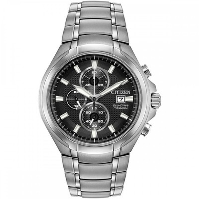 Citizen Eco-Drive Herren Super Titan schwarzes Zifferblatt Chronograph Uhr-CA0700-86E