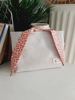 Pochette protège-livre broché fait main – Velours côtelé & tissu fleuri – Housse - Photo 1/3