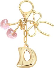 Cherry Bow Initial Letter Pink Bag Charm Keychain for Purse Pink Bow Cherry