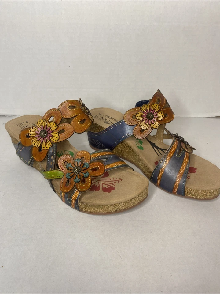 L'Artiste Spring Step Carswan Leather Wedge Sandals Womens SZ 42 US 11 Floral - Image 2 of 4