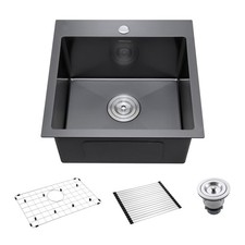 18-Inch Black Bar Sink Drop-In, PVD Nano Stainless Steel Kitchen Sink for Lau...