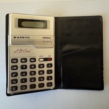 Calcolatrice batteria litio vintage SANYO CX-1251 L.B. Tasca per carte formato con copertina