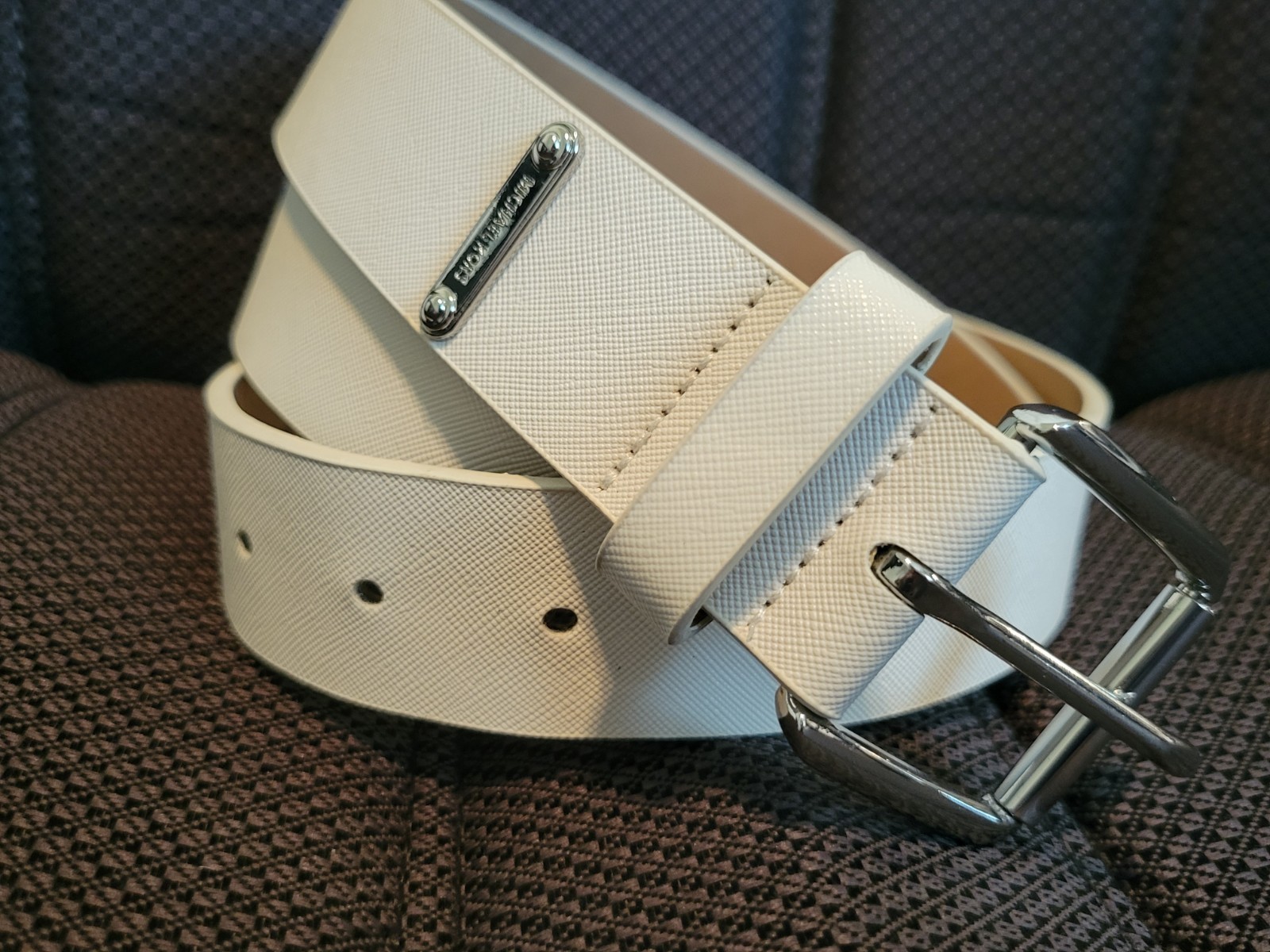 Michael Kors Belt Solid White Adjustable, Silver … - image 1