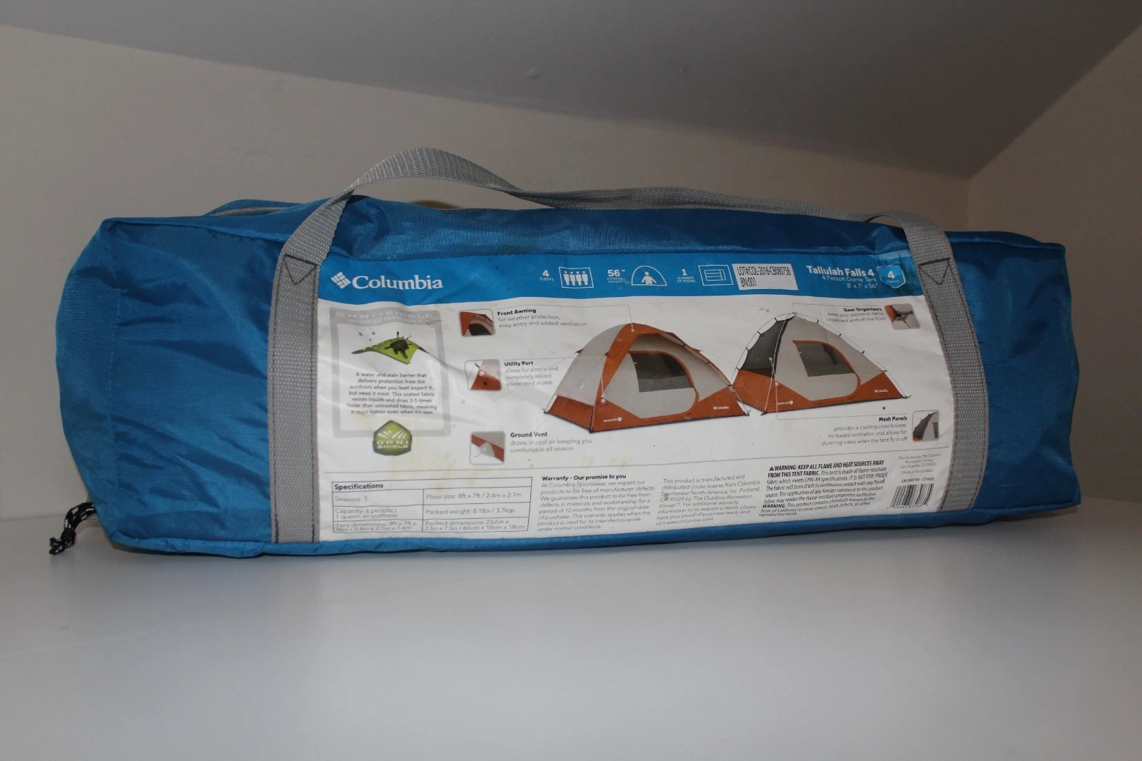 Columbia Tallulah Falls 4 Person Omni Tech Waterproof Dome Tent 8' x 7' x 56"