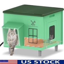 Heated Cat House Outdoor Waterproof Insulated Shelter Winter Feral Cats New