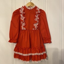 Vintage Winnie the Pooh size 5 red with white lace ruffled dress Prairie