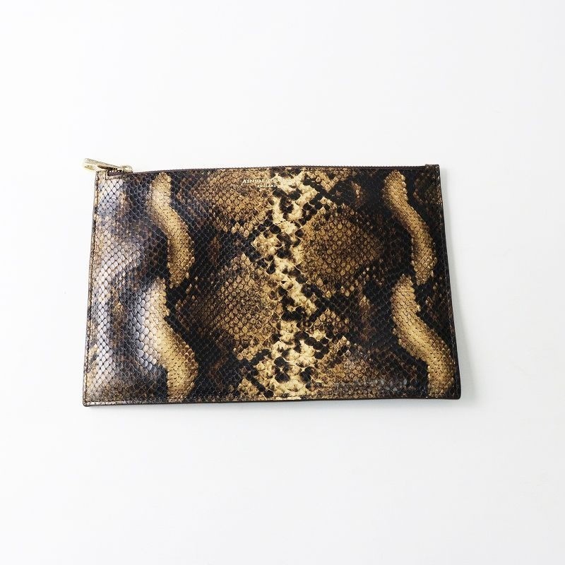 Aspinal of London Clutch Bag Purse Case in Brown USED Good Condition From Japan!