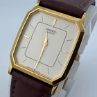Vintage Seiko Quartz Watch 5P30-5079 Men Gold Tone Rectangle Leather New Battery