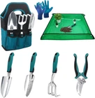 Garden Tool Set w/ Tote Bag Gloves Pruner Trowel Rake Repotting Mat Kit