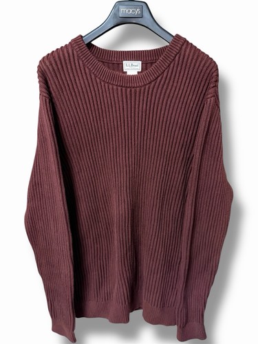 Vintage L.L.Bean Ribbed Cotton Fisherman Sweater Burgundy XXL Cable Knit Style