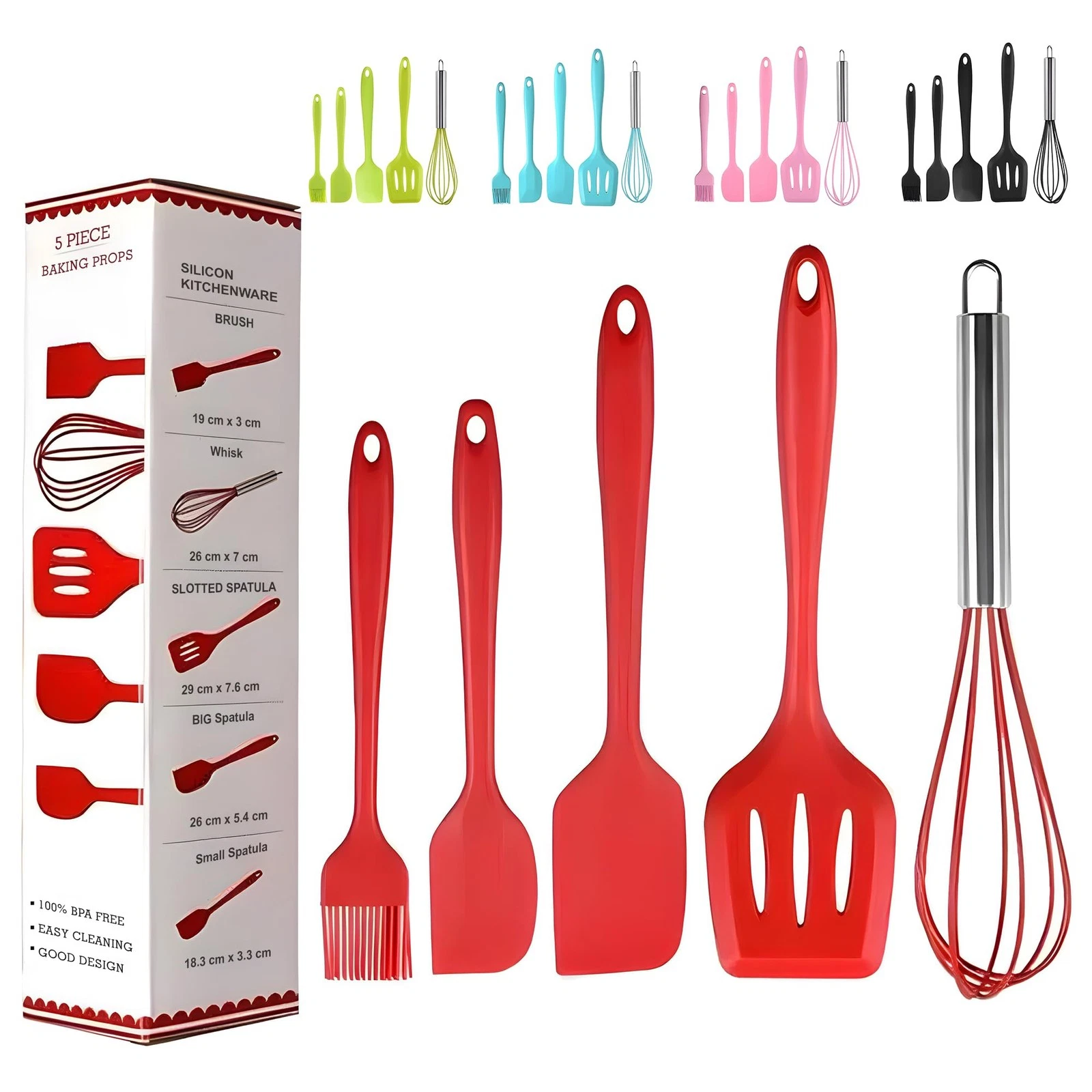 5 PCS Silicone Spatula Set Heat Resistant 600F Rubber Utensils Whisk Baking