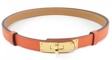 Hermes Kelly Belt Leather Thin 115CM 45IN Orange Belt with Box