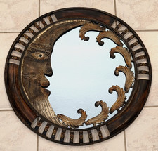 RARO Espejo de Pared Único 24" Metal Celestial Luna Ornamentado + Acentos Dorados
